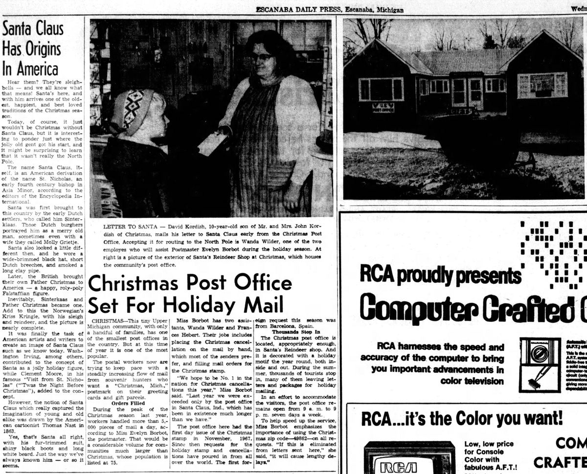 Christmas - Nov 26 1969 Article On Christmas Post Office (newer photo)